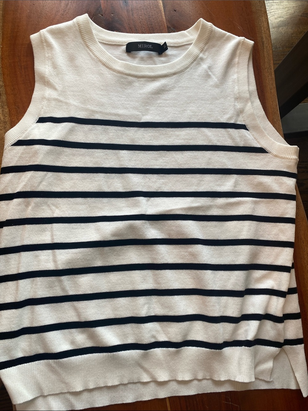 MIROL Sleeveless Striped Knit Shell - White & Navy